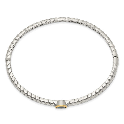 14K/Silver Two Tone Shey Couture Sterling Silver With 14K Accent London Blue Topaz Hinged Bangle