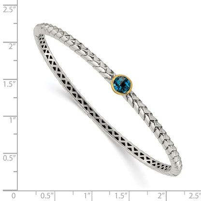 14K/Silver Two Tone Shey Couture Sterling Silver With 14K Accent London Blue Topaz Hinged Bangle