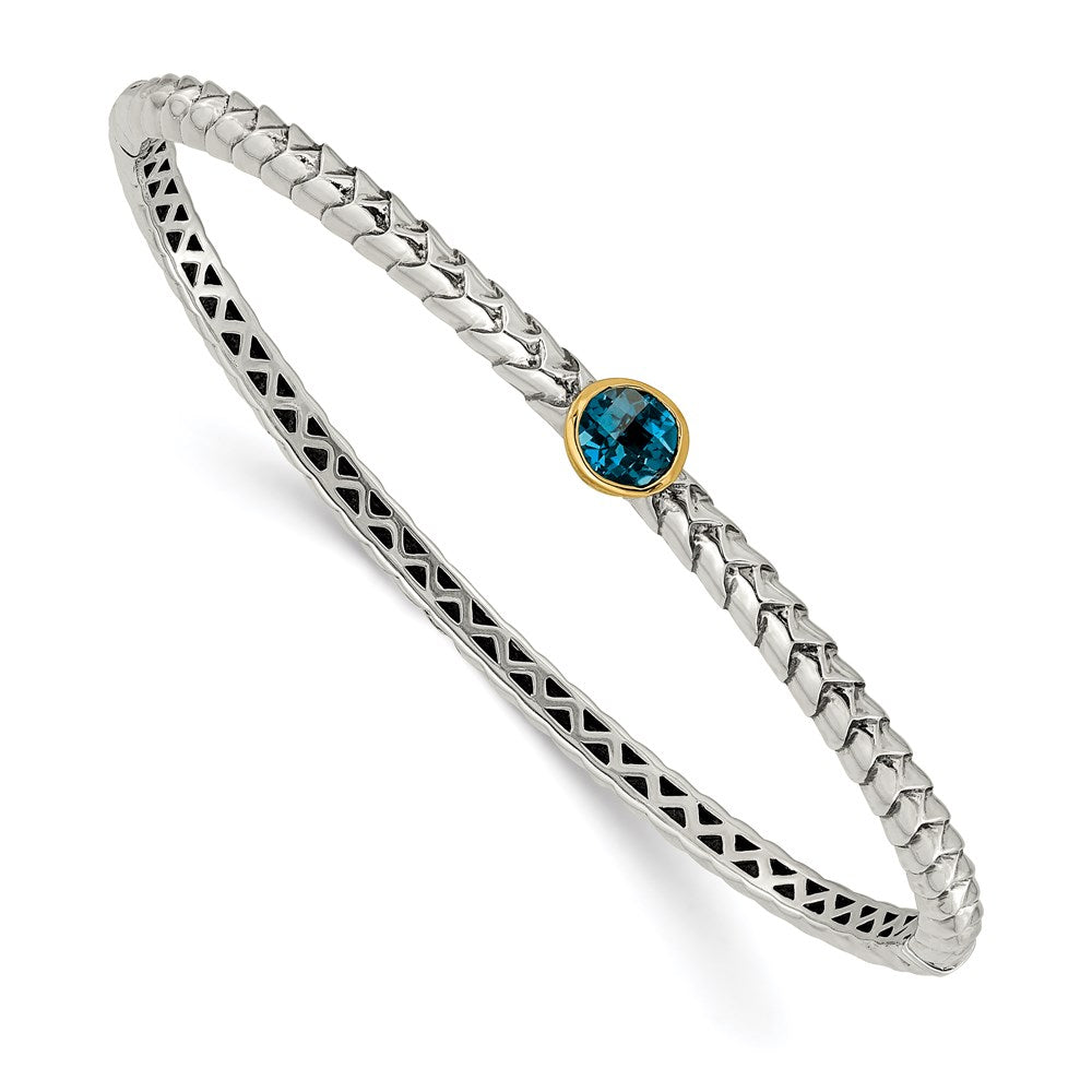 14K/Silver Two Tone Shey Couture Sterling Silver With 14K Accent London Blue Topaz Hinged Bangle