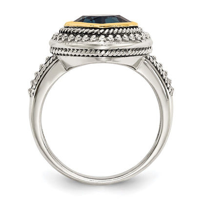 14K/Silver Two Tone Shey Couture Sterling Silver With 14K Accent Antiqued London Blue Topaz Ring (Size 8 Only)
