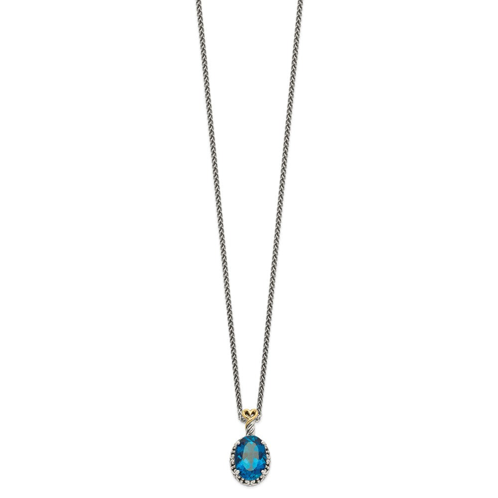 14K/Silver Two Tone Shey Couture Sterling Silver With 14K Accent 18 Inch Antiqued Oval London Blue Topaz Necklace