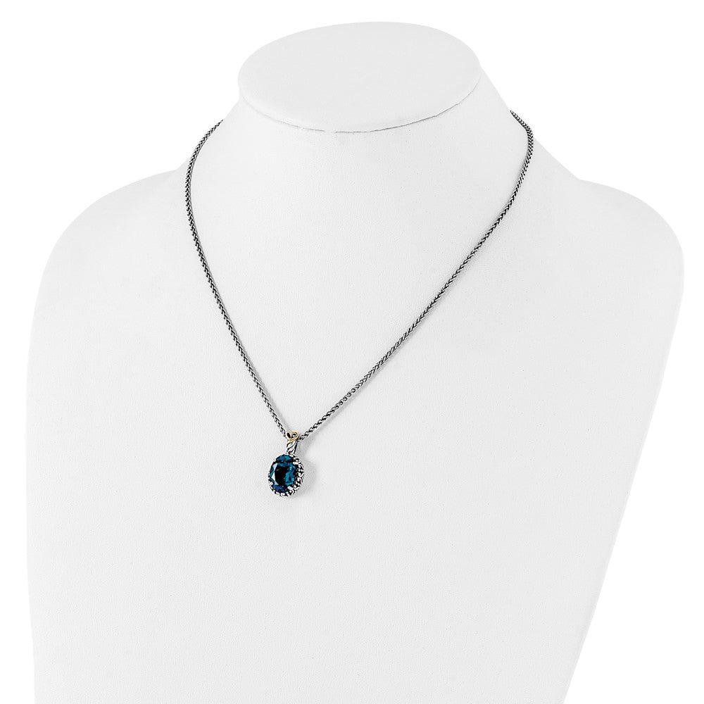 14K/Silver Two Tone Shey Couture Sterling Silver With 14K Accent 18 Inch Antiqued Oval London Blue Topaz Necklace