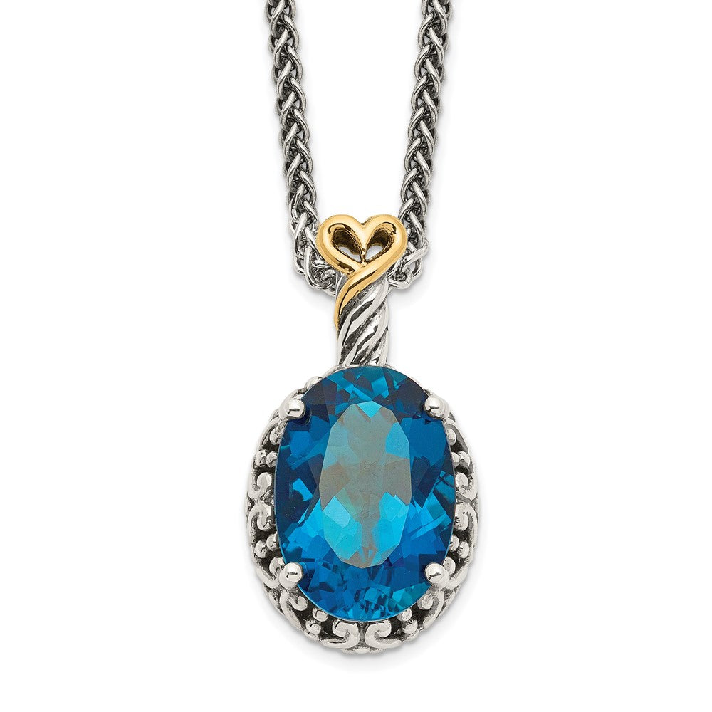 14K/Silver Two Tone Shey Couture Sterling Silver With 14K Accent 18 Inch Antiqued Oval London Blue Topaz Necklace