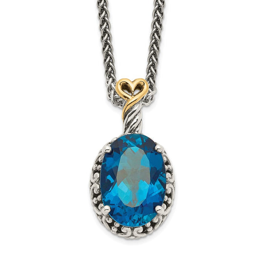 14K/Silver Two Tone Shey Couture Sterling Silver With 14K Accent 18 Inch Antiqued Oval London Blue Topaz Necklace