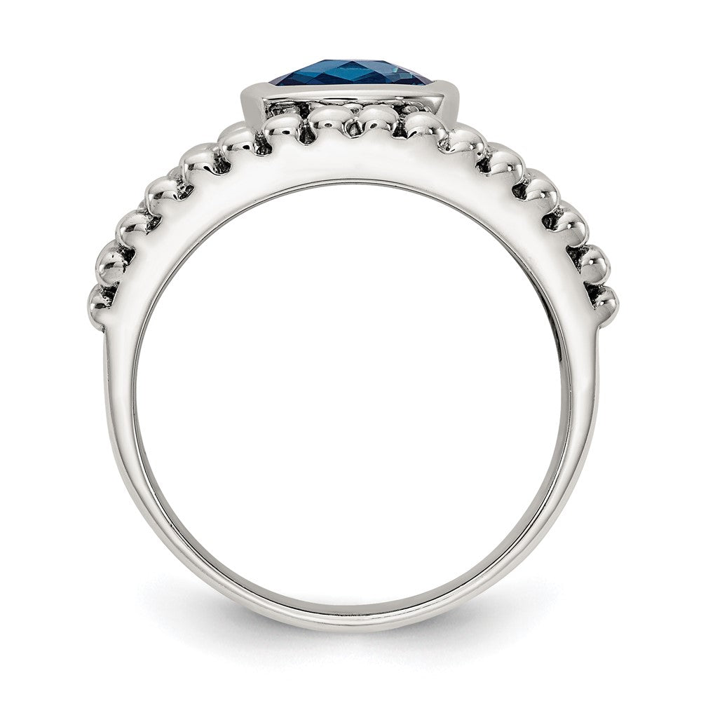 14K/Silver Two Tone Shey Couture Sterling Silver With 14K Accent Antiqued Checkerboard Cushion London Blue Topaz Ring