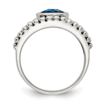 14K/Silver Two Tone Shey Couture Sterling Silver With 14K Accent Antiqued Checkerboard Cushion London Blue Topaz Ring
