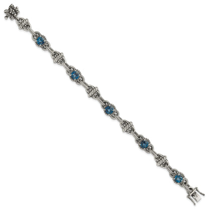 Sterling Silver Shey Couture 7.75 Inch Antiqued Round London Blue Topaz Bracelet