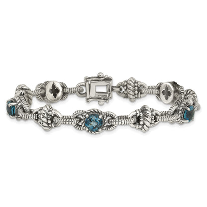 Sterling Silver Shey Couture 7.75 Inch Antiqued Round London Blue Topaz Bracelet
