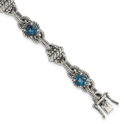 Sterling Silver Shey Couture 7.75 Inch Antiqued Round London Blue Topaz Bracelet