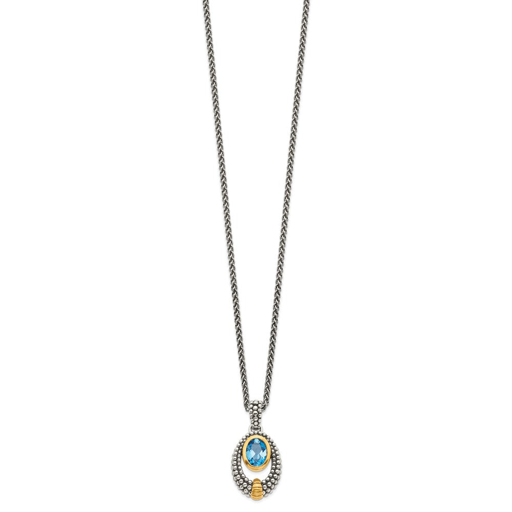 Sterling Silver Shey Couture Gold Tone Flash Plated Antiqued Oval London Blue Topaz 18 Inch Necklace