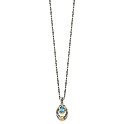 Sterling Silver Shey Couture Gold Tone Flash Plated Antiqued Oval London Blue Topaz 18 Inch Necklace