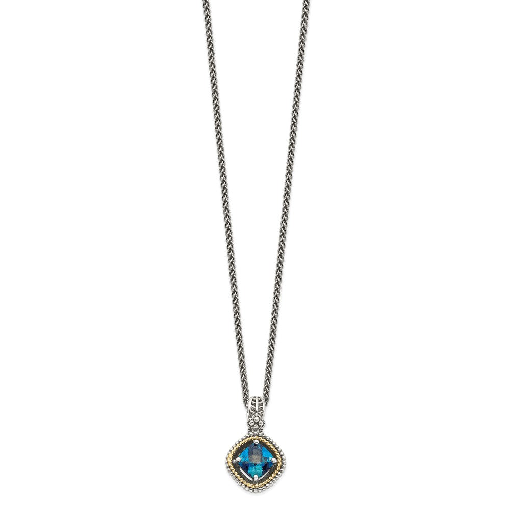 14K/Silver Two Tone Shey Couture Sterling Silver With 14K Accent 18 Inch Antiqued Cushionlondon Blue Topaz Necklace