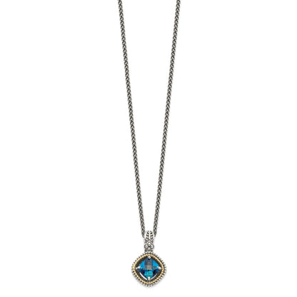 14K/Silver Two Tone Shey Couture Sterling Silver With 14K Accent 18 Inch Antiqued Cushionlondon Blue Topaz Necklace