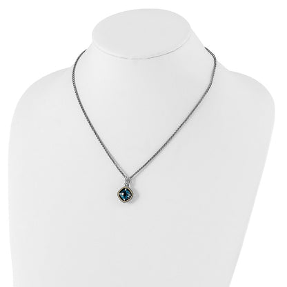 14K/Silver Two Tone Shey Couture Sterling Silver With 14K Accent 18 Inch Antiqued Cushionlondon Blue Topaz Necklace