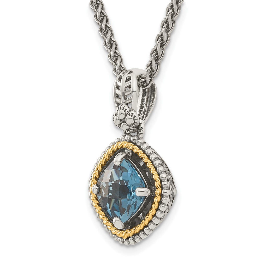 14K/Silver Two Tone Shey Couture Sterling Silver With 14K Accent 18 Inch Antiqued Cushionlondon Blue Topaz Necklace