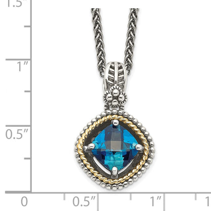 14K/Silver Two Tone Shey Couture Sterling Silver With 14K Accent 18 Inch Antiqued Cushionlondon Blue Topaz Necklace
