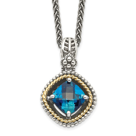 14K/Silver Two Tone Shey Couture Sterling Silver With 14K Accent 18 Inch Antiqued Cushionlondon Blue Topaz Necklace