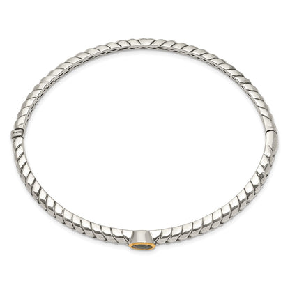 14K/Silver Two Tone Shey Couture Sterling Silver With 14K Accent Peridot Round Bezel Hinged Bangle Bracelet