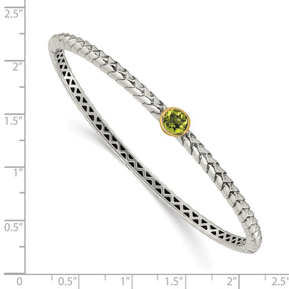 14K/Silver Two Tone Shey Couture Sterling Silver With 14K Accent Peridot Round Bezel Hinged Bangle Bracelet