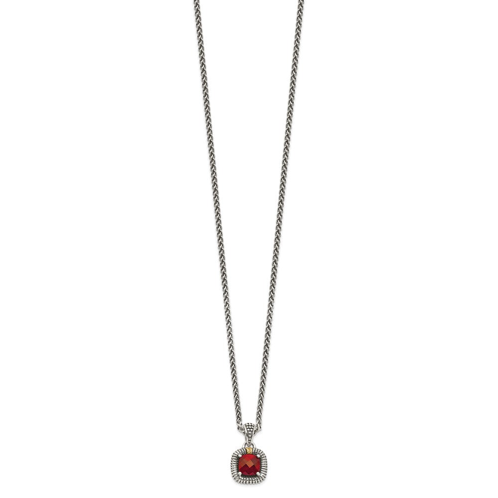 14K/Silver Two Tone Shey Couture Sterling Silver With 14K Accent 18 Inch Antiqued Checkerboard Bezel Garnet Necklace