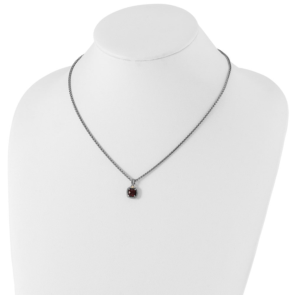 14K/Silver Two Tone Shey Couture Sterling Silver With 14K Accent 18 Inch Antiqued Checkerboard Bezel Garnet Necklace