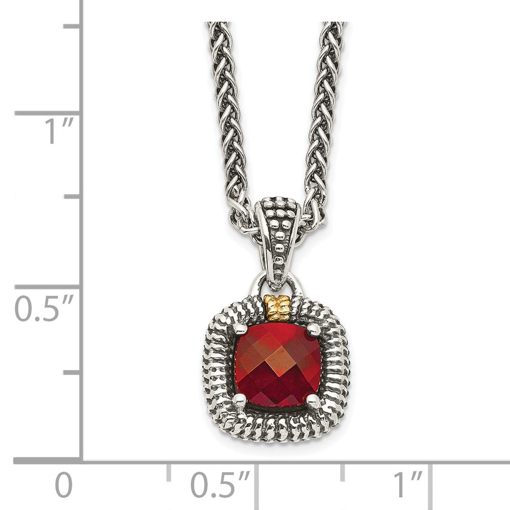 14K/Silver Two Tone Shey Couture Sterling Silver With 14K Accent 18 Inch Antiqued Checkerboard Bezel Garnet Necklace