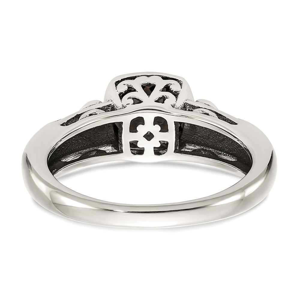 14K/Silver Two Tone Shey Couture Sterling Silver With 14K Accent Antiqued Cushion Checkerboard Garnet Ring