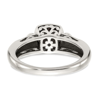 14K/Silver Two Tone Shey Couture Sterling Silver With 14K Accent Antiqued Cushion Checkerboard Garnet Ring