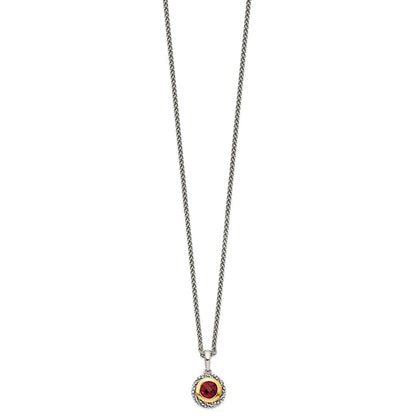 14K/Silver Two Tone Shey Couture Sterling Silver With 14K Accent 18 Inch Antiqued Checkerboard Round Bezel Garnet Necklace