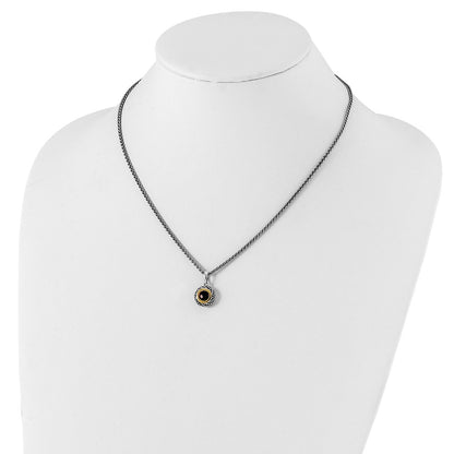 14K/Silver Two Tone Shey Couture Sterling Silver With 14K Accent 18 Inch Antiqued Checkerboard Round Bezel Garnet Necklace