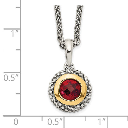 14K/Silver Two Tone Shey Couture Sterling Silver With 14K Accent 18 Inch Antiqued Checkerboard Round Bezel Garnet Necklace