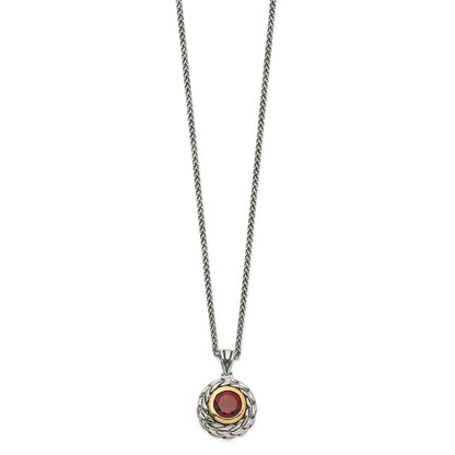 14K/Silver Two Tone Shey Couture Sterling Silver With 14K Accent 18 Inch Antiqued Round Garnet Necklace