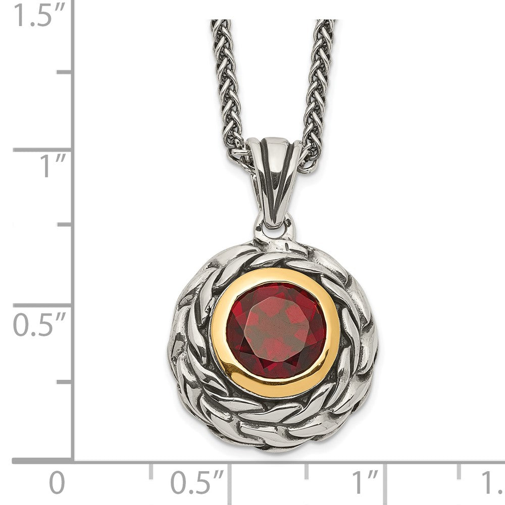 14K/Silver Two Tone Shey Couture Sterling Silver With 14K Accent 18 Inch Antiqued Round Garnet Necklace