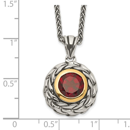 14K/Silver Two Tone Shey Couture Sterling Silver With 14K Accent 18 Inch Antiqued Round Garnet Necklace