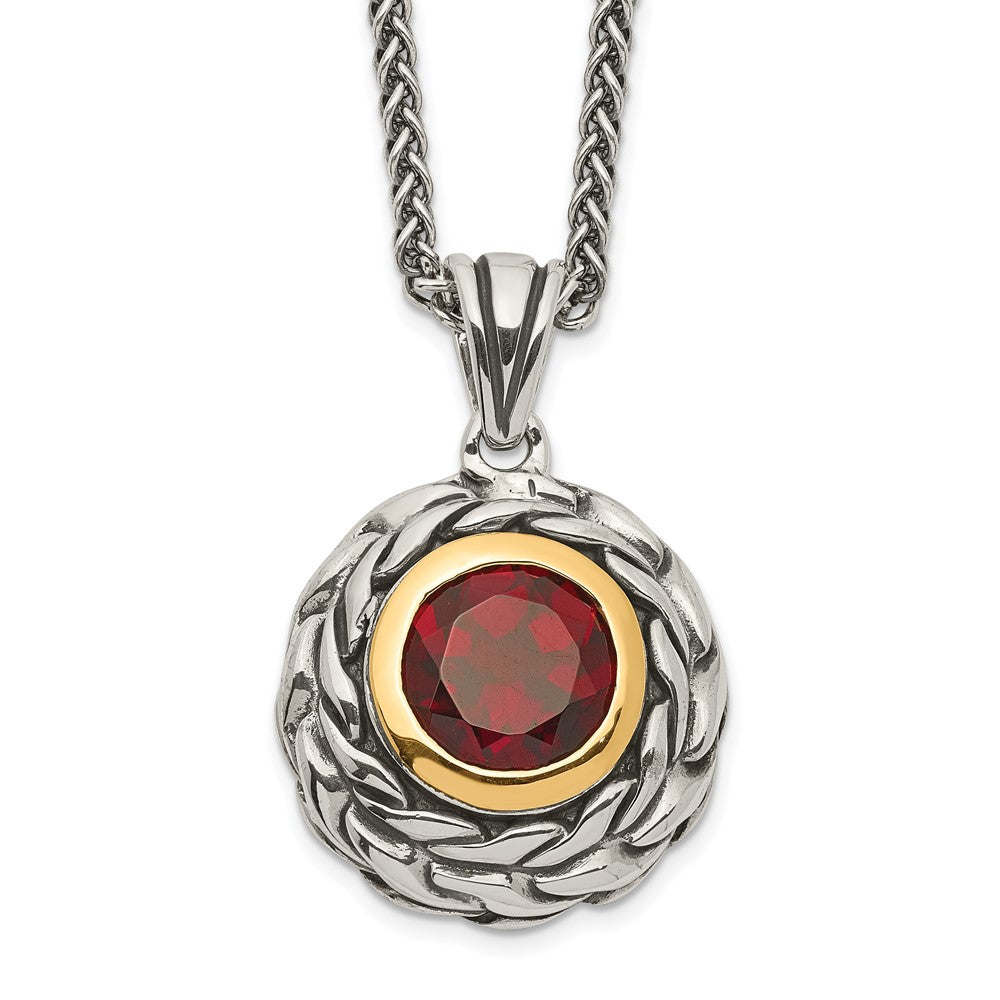 14K/Silver Two Tone Shey Couture Sterling Silver With 14K Accent 18 Inch Antiqued Round Garnet Necklace