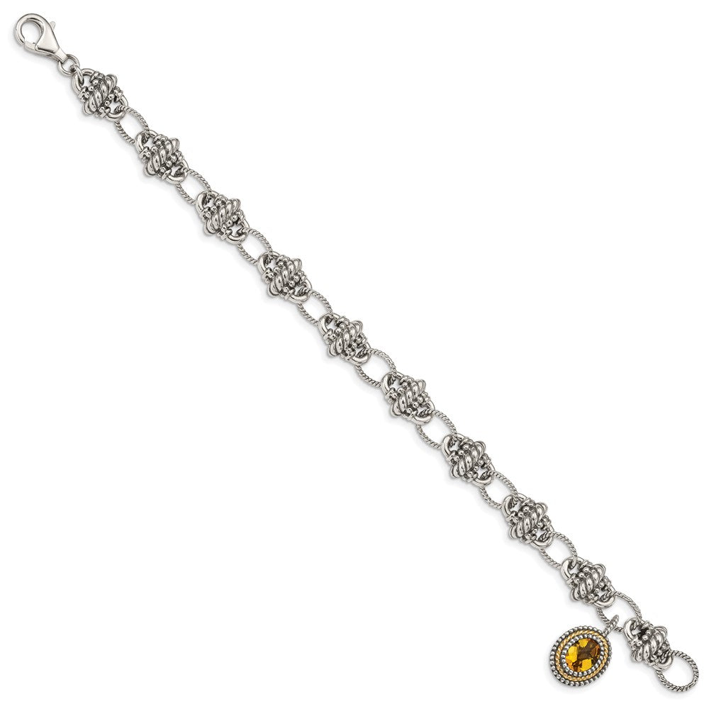 14K/Silver Two Tone Shey Couture Sterling Silver With 14K Accent 7.75 Inch Antiqued Oval Citrine Bracelet