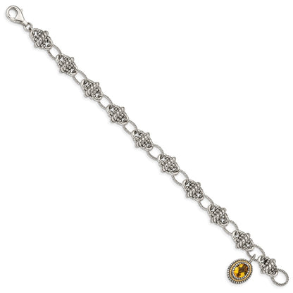 14K/Silver Two Tone Shey Couture Sterling Silver With 14K Accent 7.75 Inch Antiqued Oval Citrine Bracelet