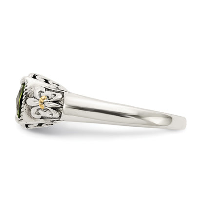 14K/Silver Two Tone Shey Couture Sterling Silver With 14K Accent Antiqued Cushion Peridot Ring