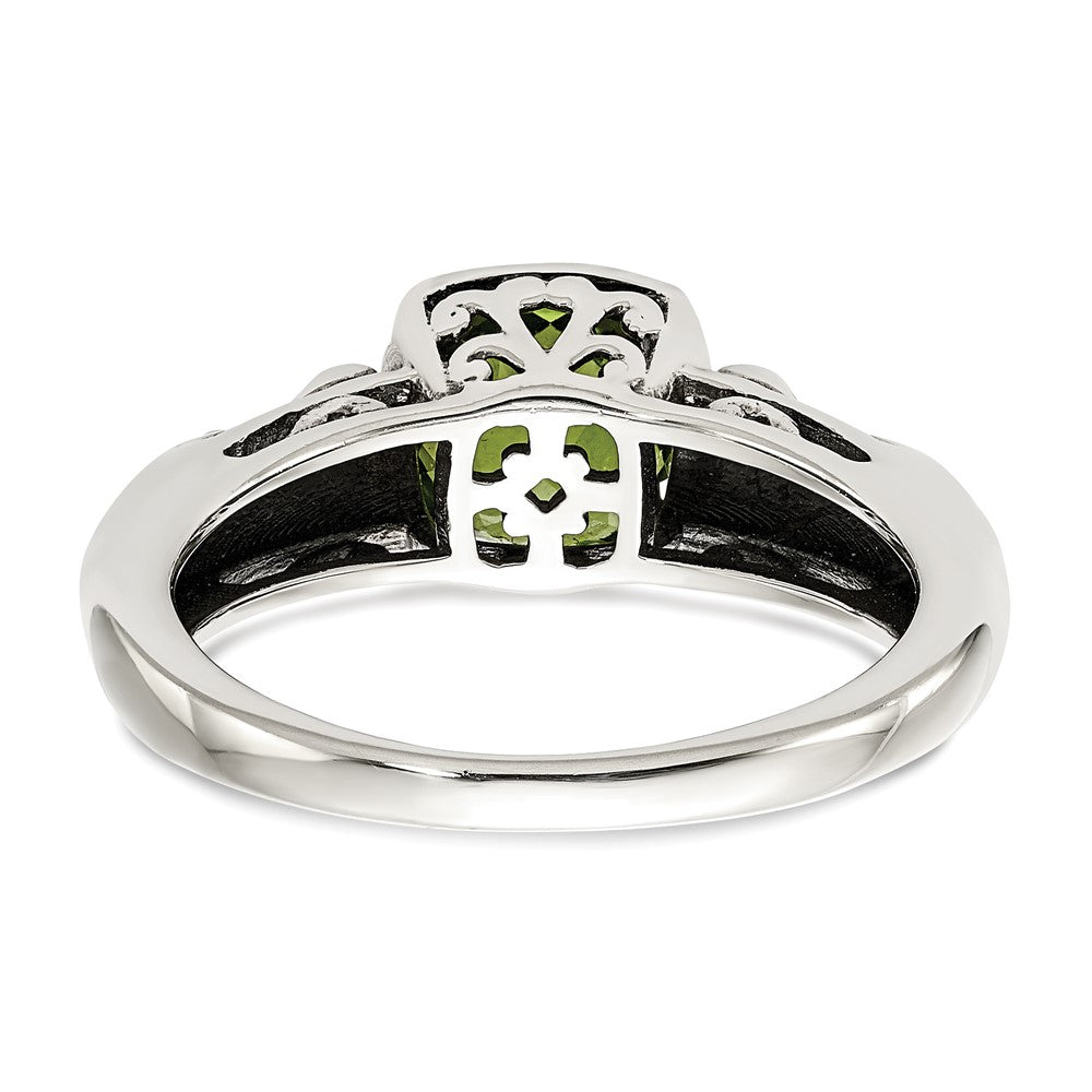 14K/Silver Two Tone Shey Couture Sterling Silver With 14K Accent Antiqued Cushion Peridot Ring