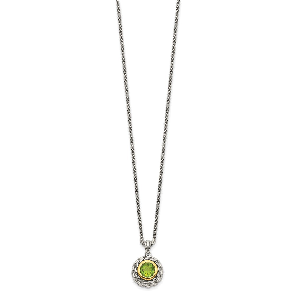 14K/Silver Two Tone Shey Couture Sterling Silver With 14K Accent 18 Inch Antiqued Round Bezel Peridot Necklace
