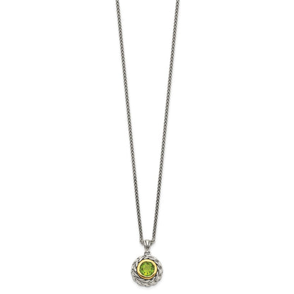 14K/Silver Two Tone Shey Couture Sterling Silver With 14K Accent 18 Inch Antiqued Round Bezel Peridot Necklace