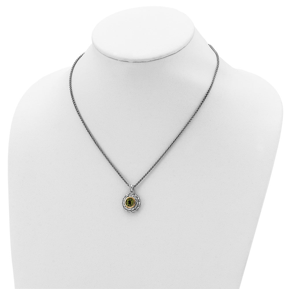 14K/Silver Two Tone Shey Couture Sterling Silver With 14K Accent 18 Inch Antiqued Round Bezel Peridot Necklace
