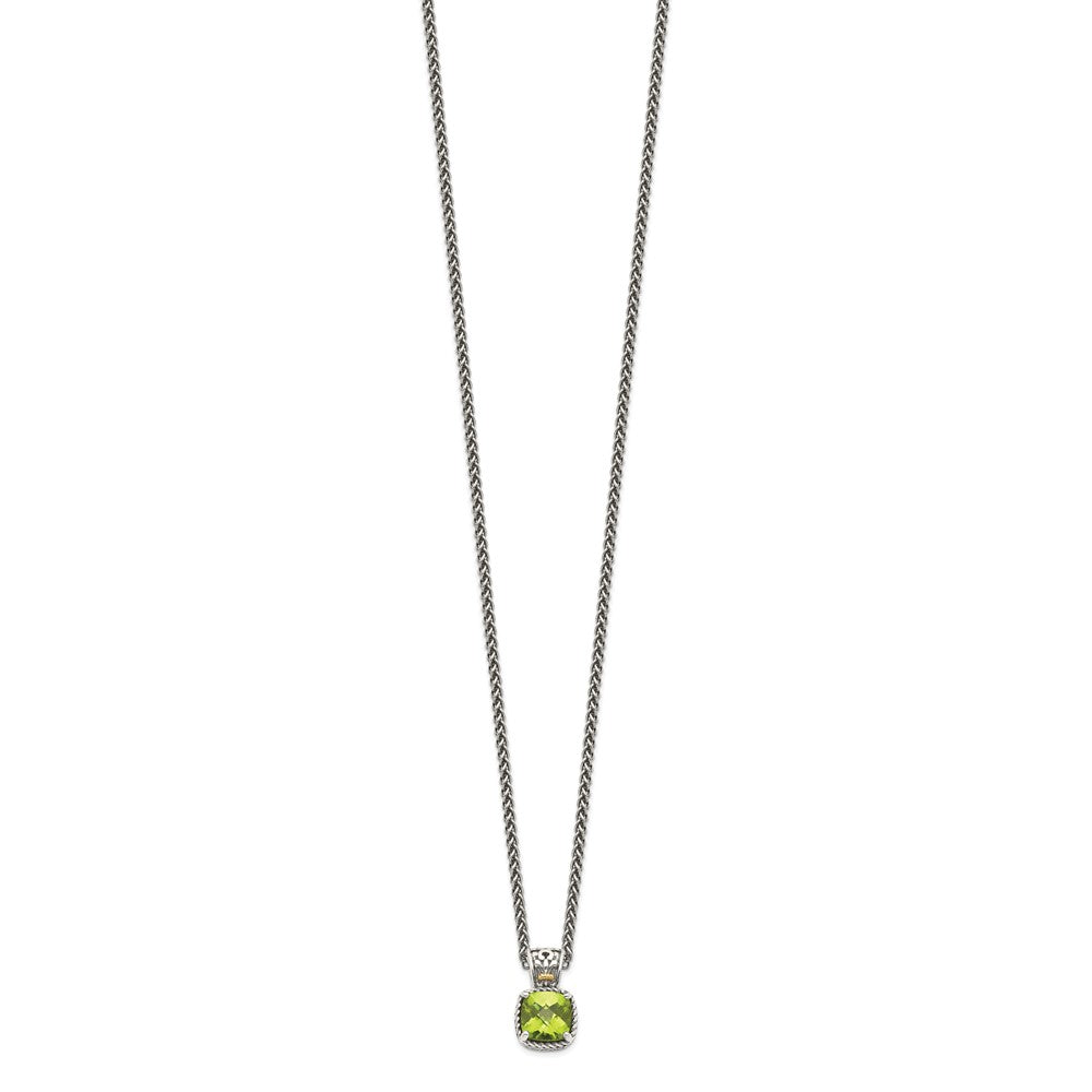 14K/Silver Two Tone Shey Couture Sterling Silver With 14K Accent 18 Inch Antiqued Cushion Peridot Necklace