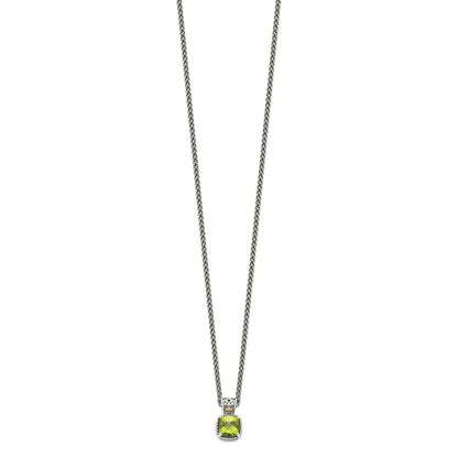 14K/Silver Two Tone Shey Couture Sterling Silver With 14K Accent 18 Inch Antiqued Cushion Peridot Necklace