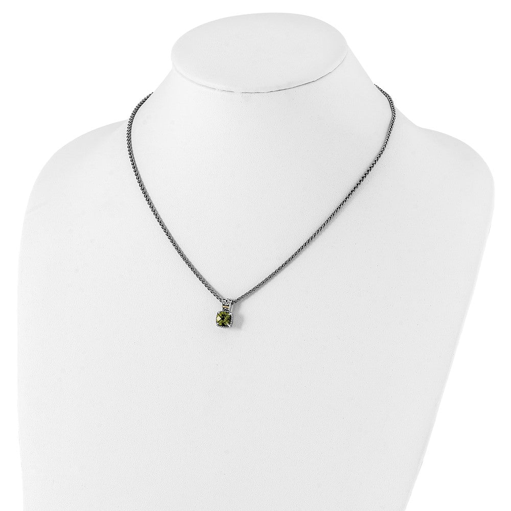 14K/Silver Two Tone Shey Couture Sterling Silver With 14K Accent 18 Inch Antiqued Cushion Peridot Necklace
