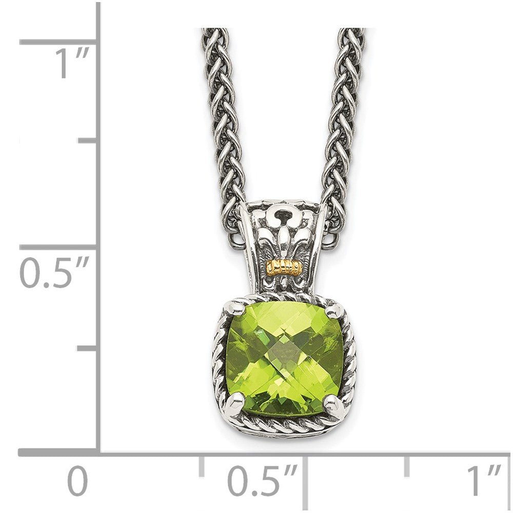 14K/Silver Two Tone Shey Couture Sterling Silver With 14K Accent 18 Inch Antiqued Cushion Peridot Necklace