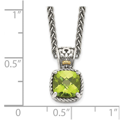 14K/Silver Two Tone Shey Couture Sterling Silver With 14K Accent 18 Inch Antiqued Cushion Peridot Necklace