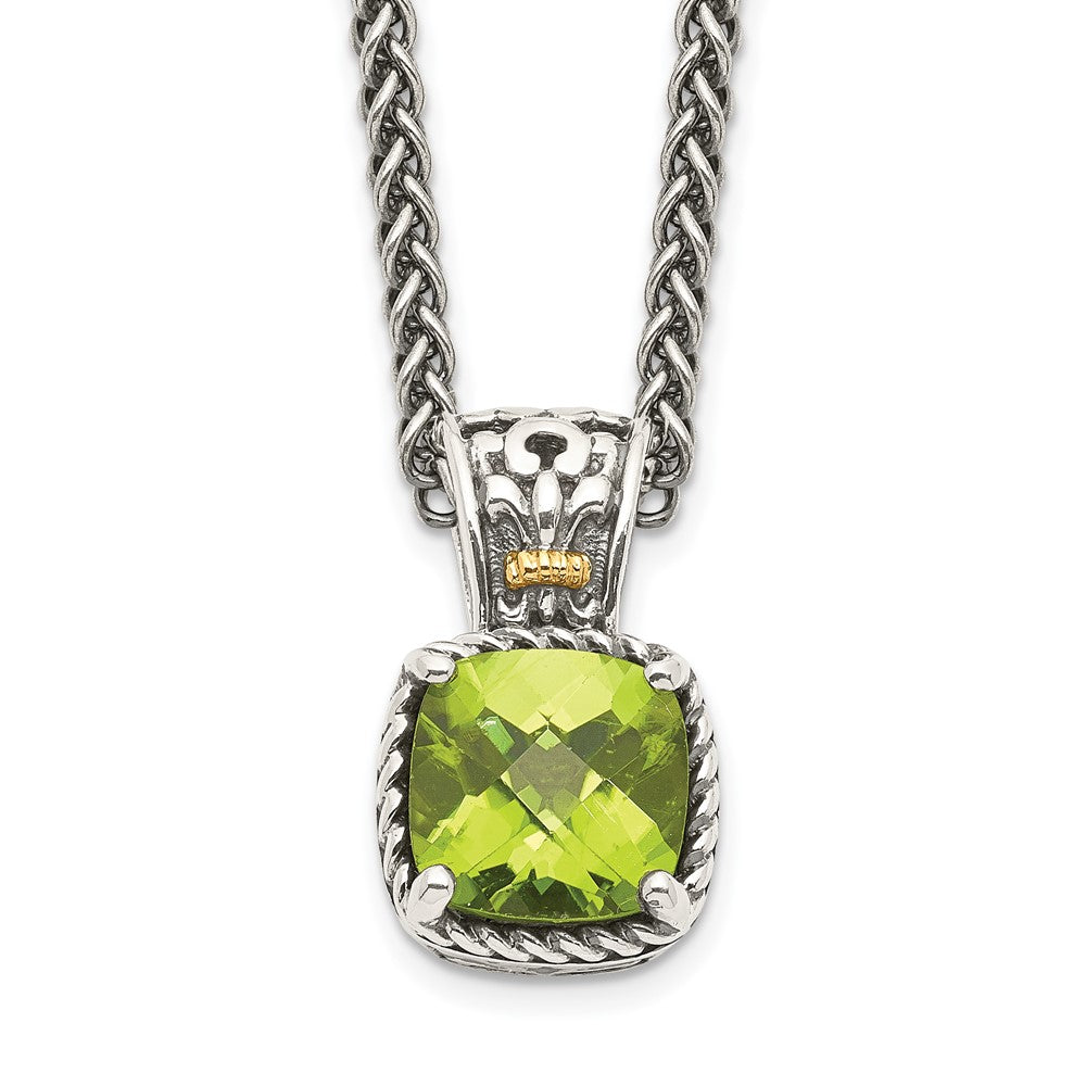 14K/Silver Two Tone Shey Couture Sterling Silver With 14K Accent 18 Inch Antiqued Cushion Peridot Necklace