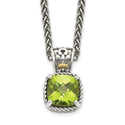 14K/Silver Two Tone Shey Couture Sterling Silver With 14K Accent 18 Inch Antiqued Cushion Peridot Necklace
