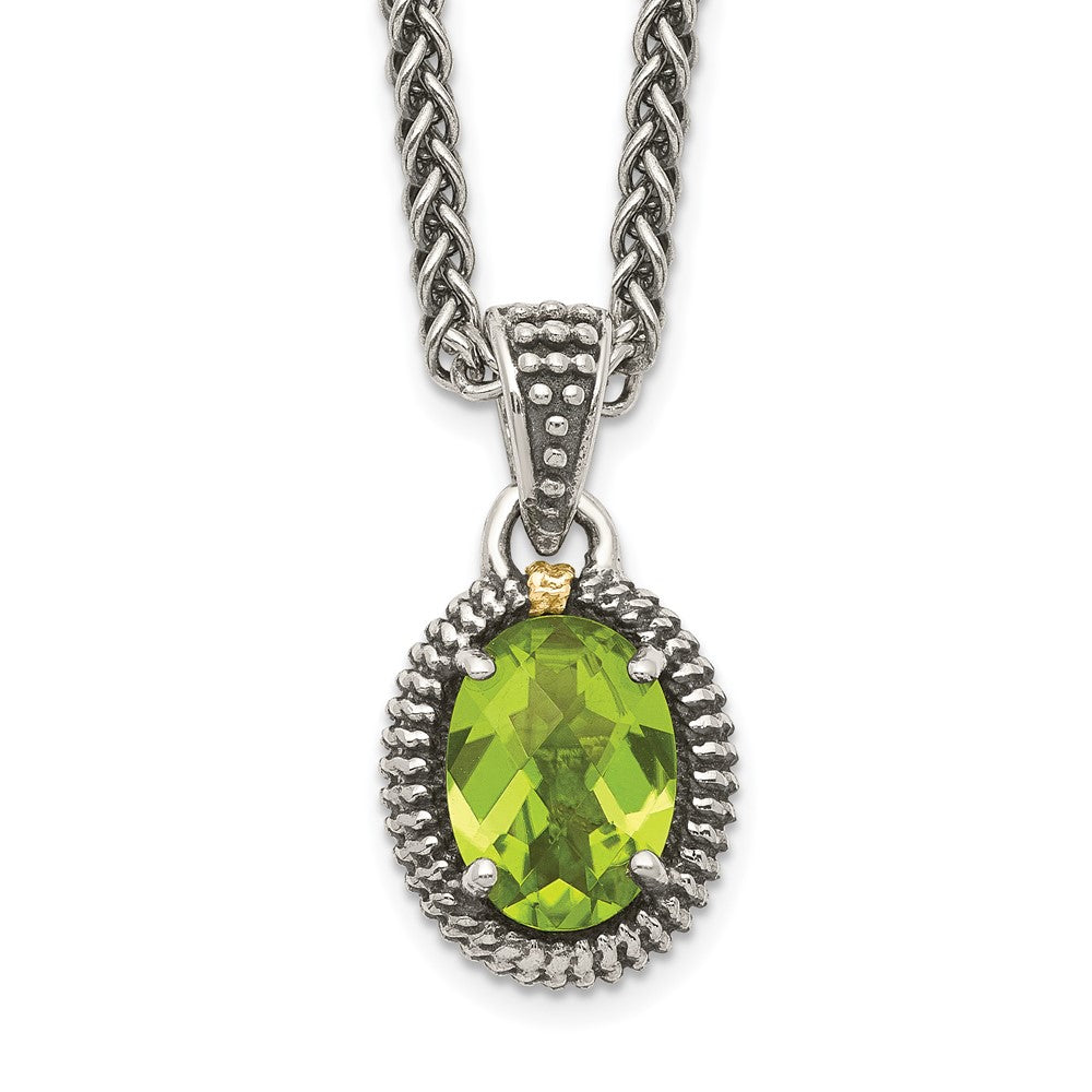 14K/Silver Two Tone Shey Couture Sterling Silver With 14K Accent 18 Inch Antiqued Peridot Oval Necklace